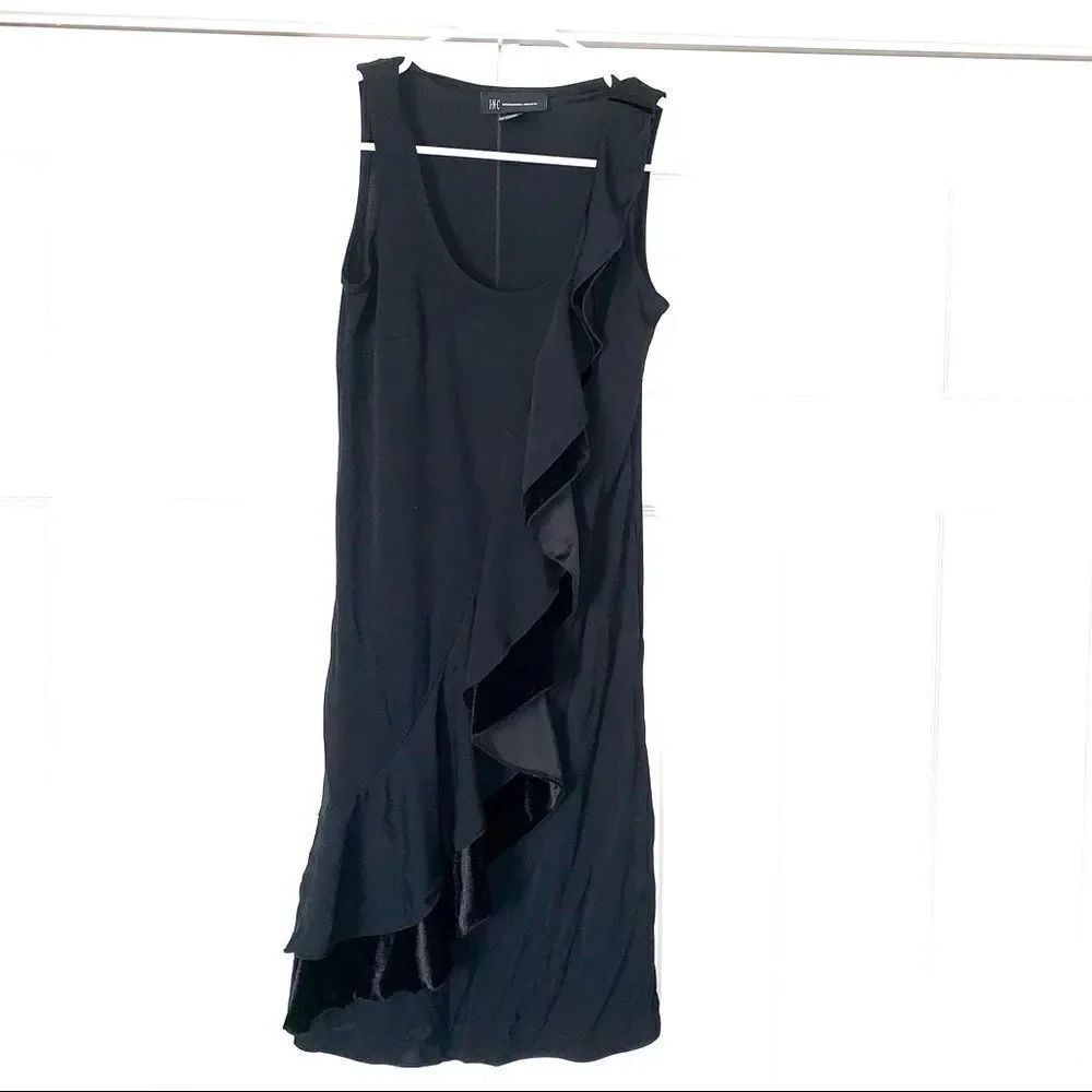 NWT New INC Black Velvet Ruffle Cocktail Dress Vintage Glamour XS
